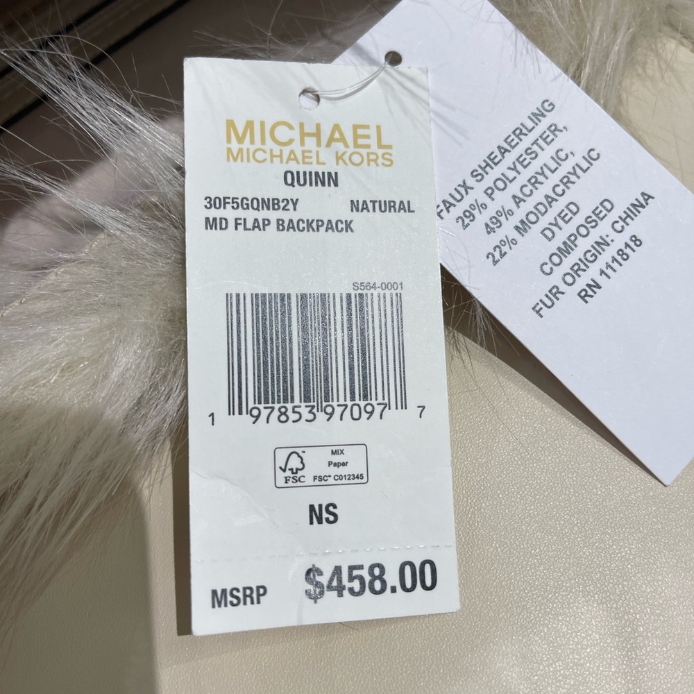 MICHAEL KORS Quinn Medium Flap Faux Fur Backpack
Natural 
NWT 

Live Style - Picture 16 of 16